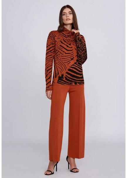 Intarsia Jacquard Detail Copper Black Knit Top - 2