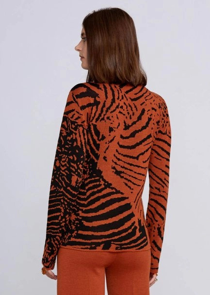 Intarsia Jacquard Detail Copper Black Knit Top - 3