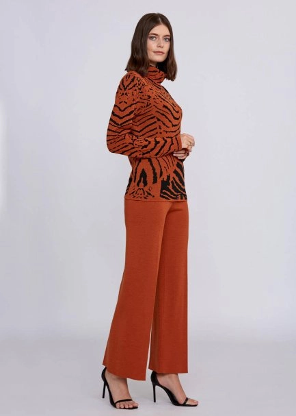 Intarsia Jacquard Detail Copper Black Knit Top - 6