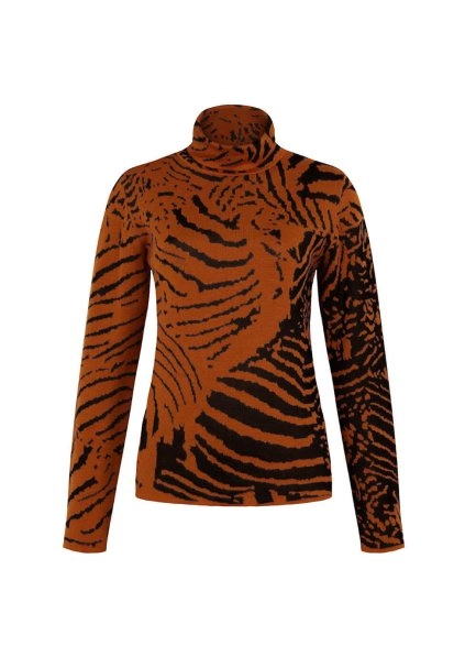 Intarsia Jacquard Detail Copper Black Knit Top - 8