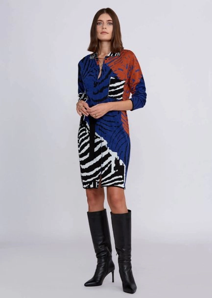 İntarsia Jakar Desenli Çok Renkli Triko Tunik - 1