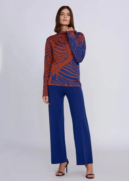 İntarsia Jakar Desenli Turuncu Mavi Triko - 2