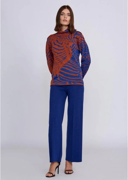 İntarsia Jakar Desenli Turuncu Mavi Triko - 5