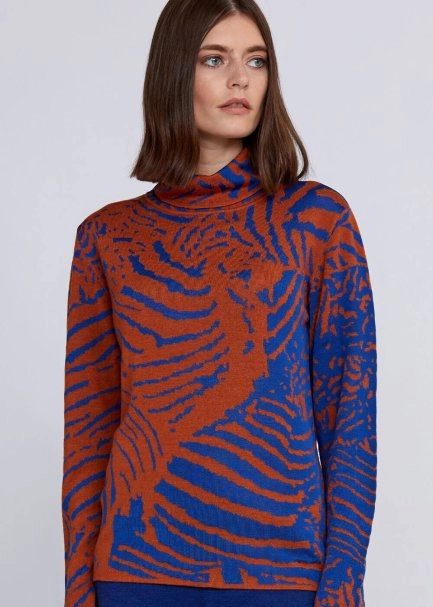 İntarsia Jakar Desenli Turuncu Mavi Triko - 7