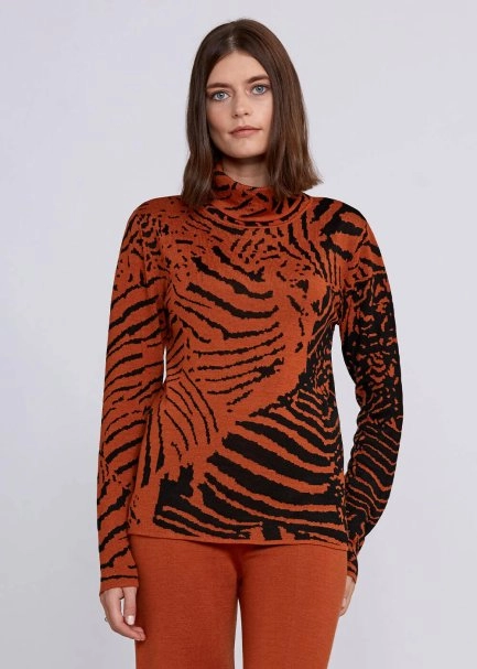 İntarsia Jakar Desenli Turuncu Siyah Triko - 1