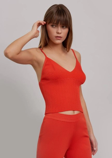 İp Askılı Mercan Rengi Kısa Triko Üst - 4