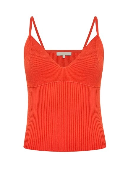 İp Askılı Mercan Rengi Kısa Triko Üst - 8