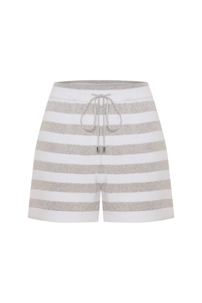 Işıltılı Beyaz Triko Şort - 6