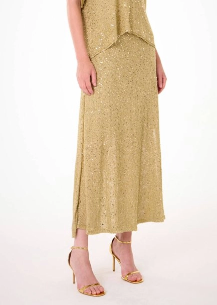 Işıltılı Gold Renk Payetli Triko Etek - 3