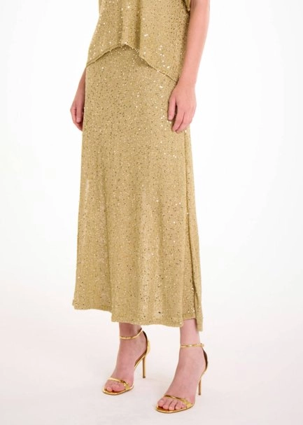 Işıltılı Gold Renk Payetli Triko Etek - 4