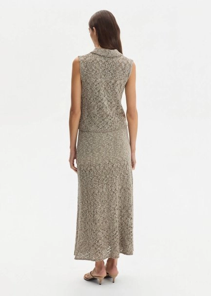 Işıltılı Kahve Triko Etek - 5