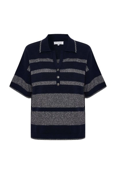 Işıltılı Polo Yaka Lacivert Triko - 6