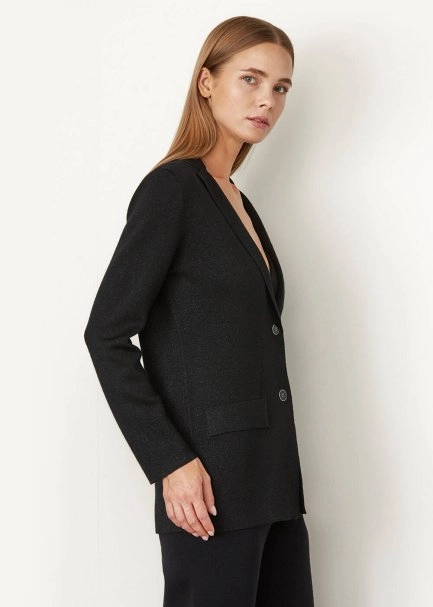 Işıltılı Siyah Rahat Kesim Blazer Ceket - 4