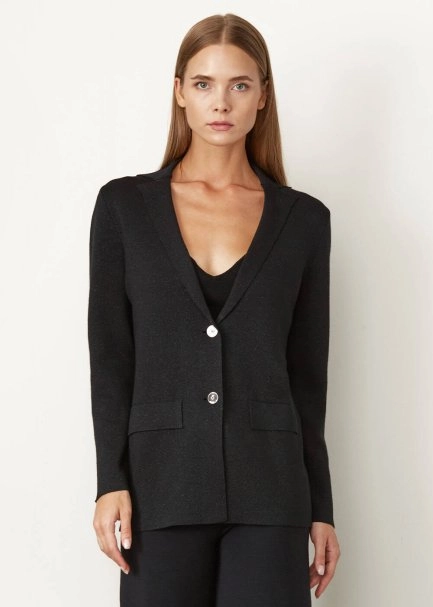 Işıltılı Siyah Rahat Kesim Blazer Ceket - 6