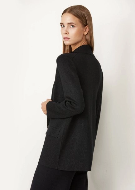 Işıltılı Siyah Rahat Kesim Blazer Ceket - 7