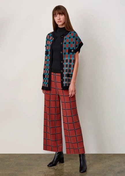 İtalyan İplik Ekose Desenli Düğmeli Triko Yelek - 2