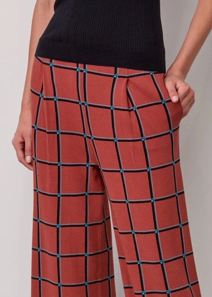 İtalyan İplik Kare Desenli Triko Pantolon - 6