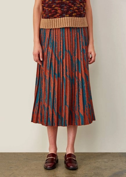 İtalyan İplik Desenli Pliseli Tarçın Rengi Triko Etek - 1