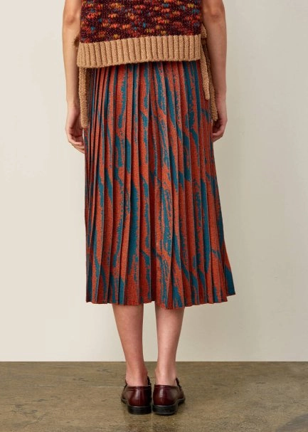 İtalyan İplik Desenli Pliseli Tarçın Rengi Triko Etek - 3