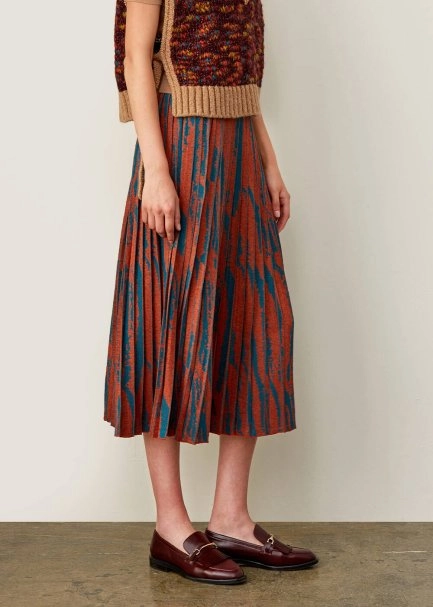 İtalyan İplik Desenli Pliseli Tarçın Rengi Triko Etek - 4