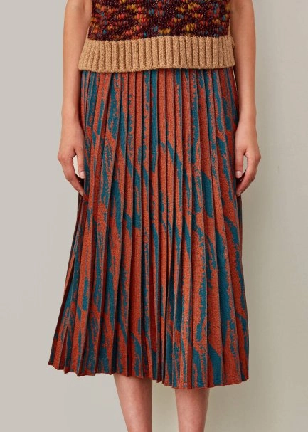 İtalyan İplik Desenli Pliseli Tarçın Rengi Triko Etek - 6