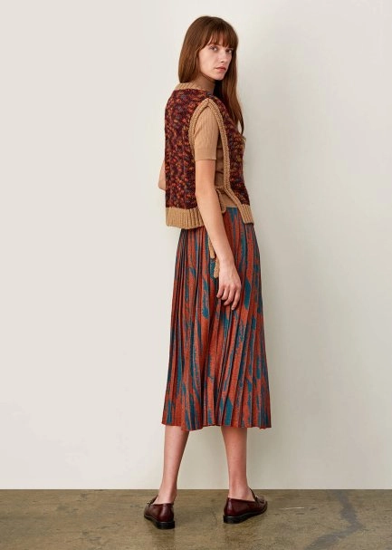 İtalyan İplik Desenli Pliseli Tarçın Rengi Triko Etek - 7