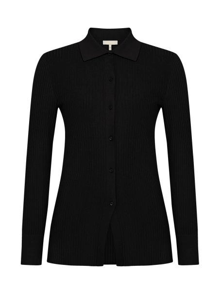 İtalyan Yaka Siyah Triko Gömlek - 6