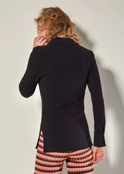 İtalyan Yaka Siyah Triko Gömlek - 3