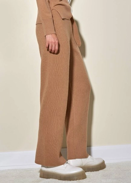 İtalyan Yün Kaşmir Kemerli Camel Triko Pantolon - 4