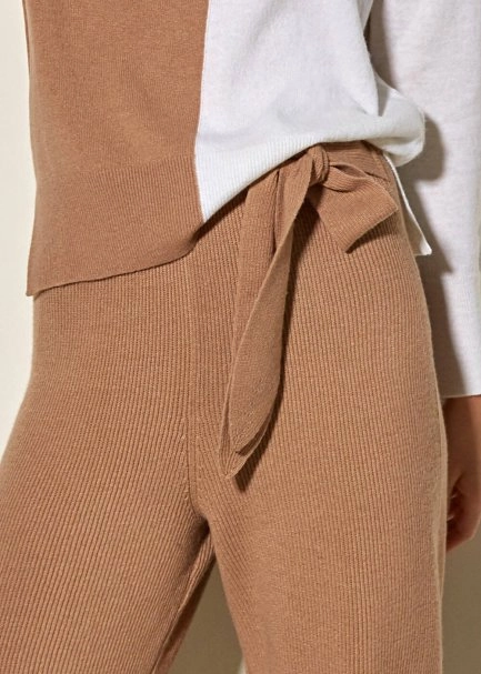 İtalyan Yün Kaşmir Kemerli Camel Triko Pantolon - 5