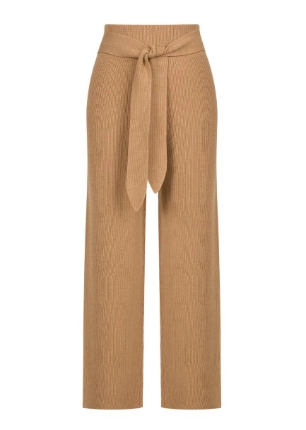 İtalyan Yün Kaşmir Kemerli Camel Triko Pantolon - 6