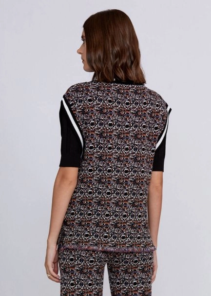Jacquard Detailed Jeweled Button Knit Vest - 3