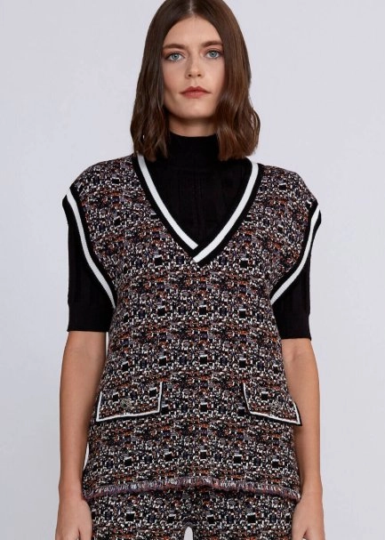 Jacquard Detailed Jeweled Button Knit Vest - 7