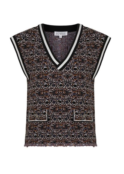 Jacquard Detailed Jeweled Button Knit Vest - 8