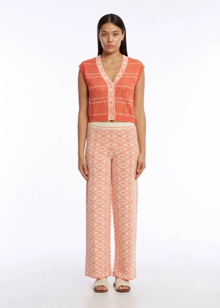JACQUARD PATTERN APRICOT KNIT PANTS - 2