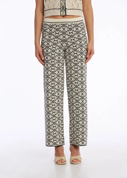 JACQUARD PATTERN BLACK KNIT PANTS - 1