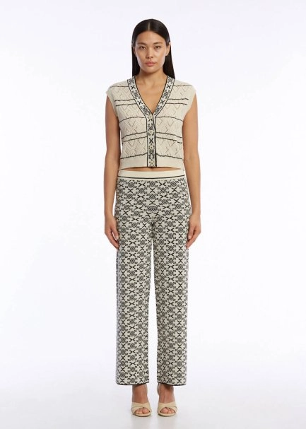 JACQUARD PATTERN BLACK KNIT PANTS - 2