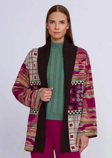 Jacquard Pattern Cashmere Blended Knit Cardigan - 1