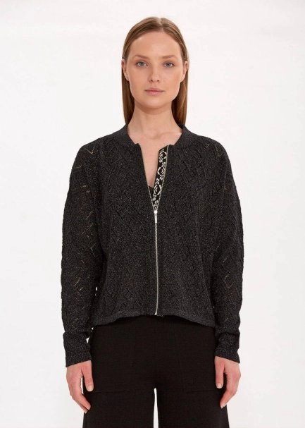 JACQUARD PATTERN DETAILED BLACK KNIT JACKET - 1