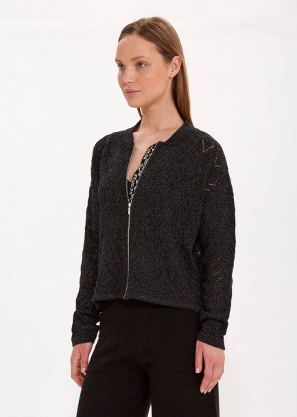 JACQUARD PATTERN DETAILED BLACK KNIT JACKET - 3