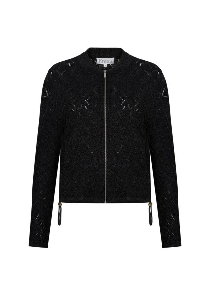 JACQUARD PATTERN DETAILED BLACK KNIT JACKET - 6