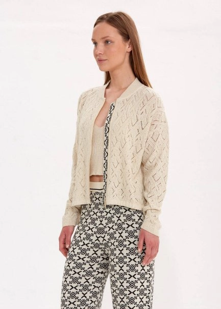 JACQUARD PATTERN DETAILED SAND KNIT JACKET - 3