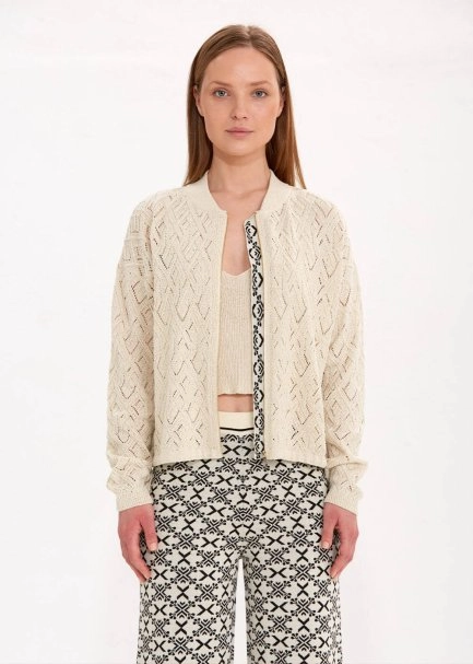JACQUARD PATTERN DETAILED SAND KNIT JACKET - 1