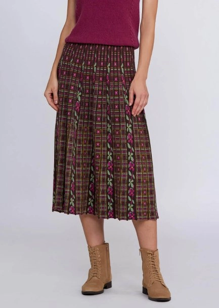 Jacquard Pattern Flare Knit Skirt - 1