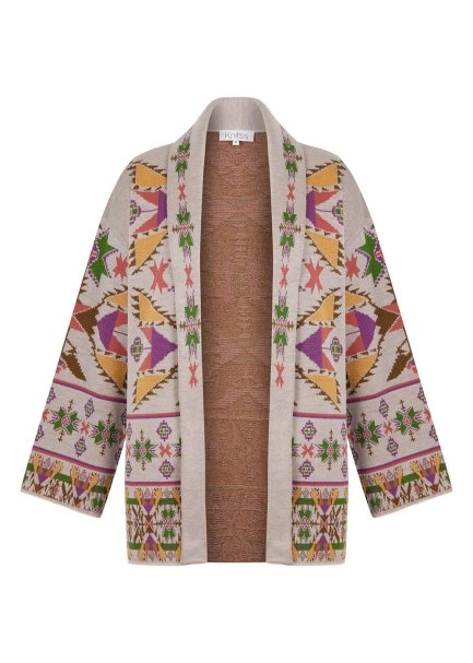 JACQUARD PATTERN MERINO WOOL KNIT CARDIGAN - 6