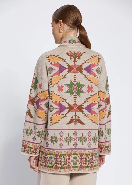 JACQUARD PATTERN MERINO WOOL KNIT CARDIGAN - 4