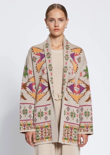 JACQUARD PATTERN MERINO WOOL KNIT CARDIGAN - 1