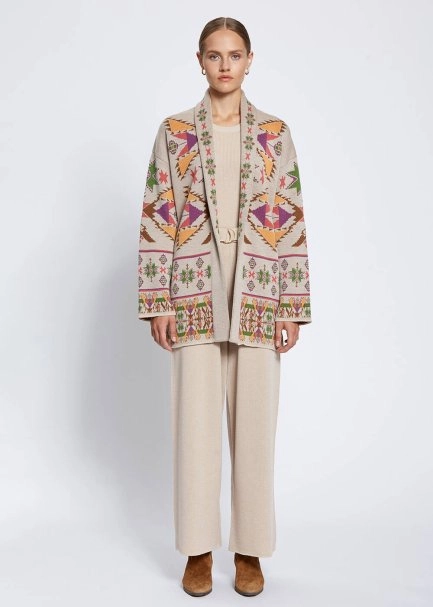 JACQUARD PATTERN MERINO WOOL KNIT CARDIGAN - 2