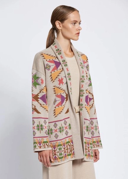 JACQUARD PATTERN MERINO WOOL KNIT CARDIGAN - 3