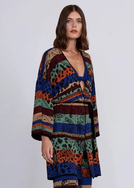 Jacquard Pattern Merino Wool Knit Kimono - 4